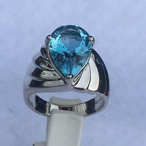 Sterling Silver Blue Topaz Classic Pear Cut Gemstone Birthstone Ring, Size 7